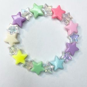 Plastic Pastel Star Bracelet Beaded Stretchy Iridescent Clear & Rainbow Pattern